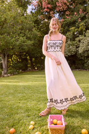 Marlowe Embroidered Maxi Dress With Contrast Detail- Cream/Black