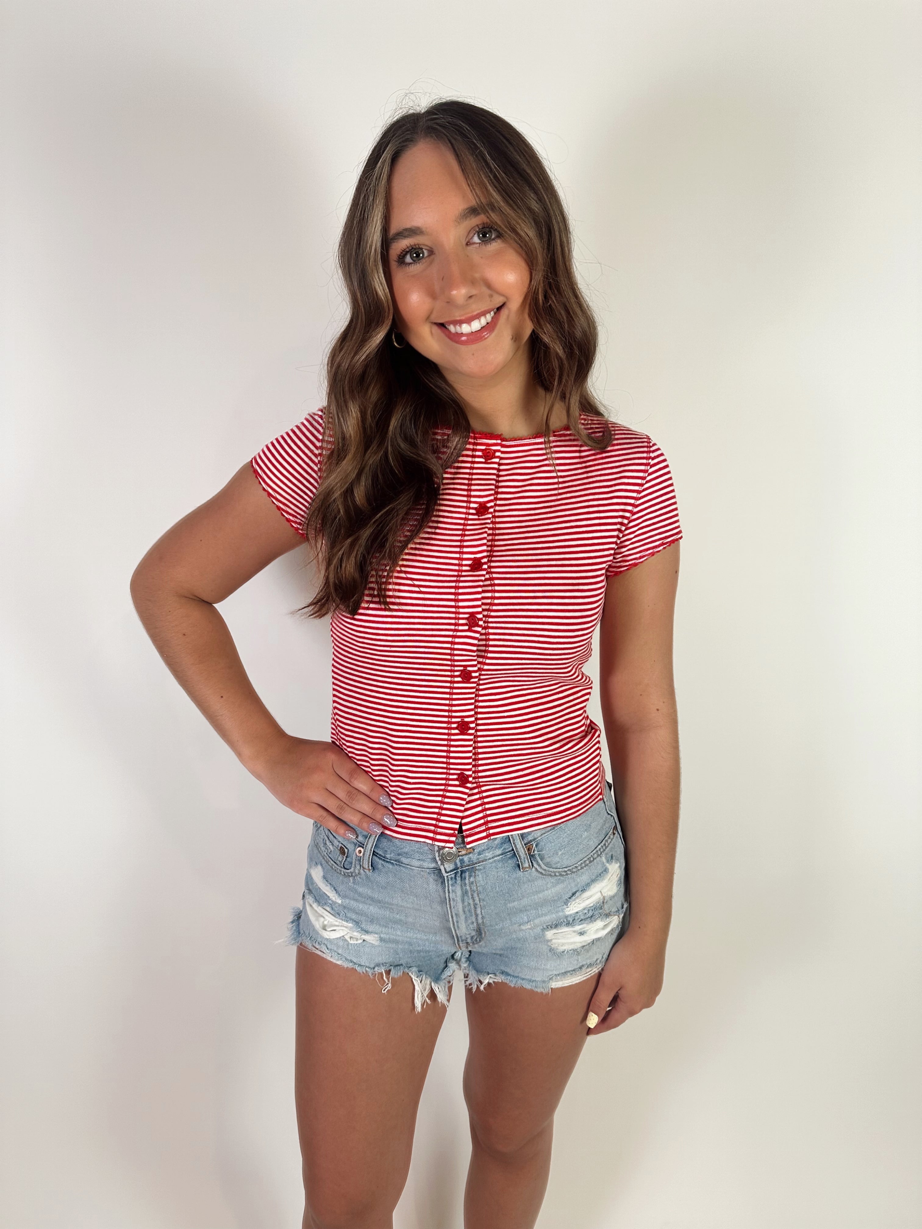 Victoria Stripe Shirt - Red