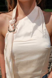 Zara One Shoulder Top With Scarf Detail- Ivory