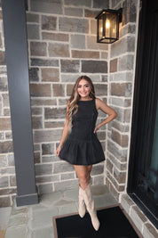 Jane Denim Bubble Hem Dress- Black Denim