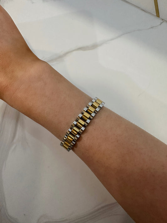 Thin Two-Toned Watch Band Bracelet