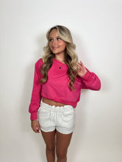 Gwynn Off Shoulder Cropped Sweater- Hot Pink