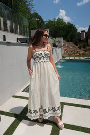 Marlowe Embroidered Maxi Dress With Contrast Detail- Cream/Black