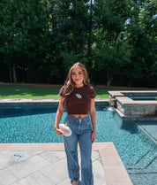 Oyster Beaded Embroidered Baby Tee- Chocolate