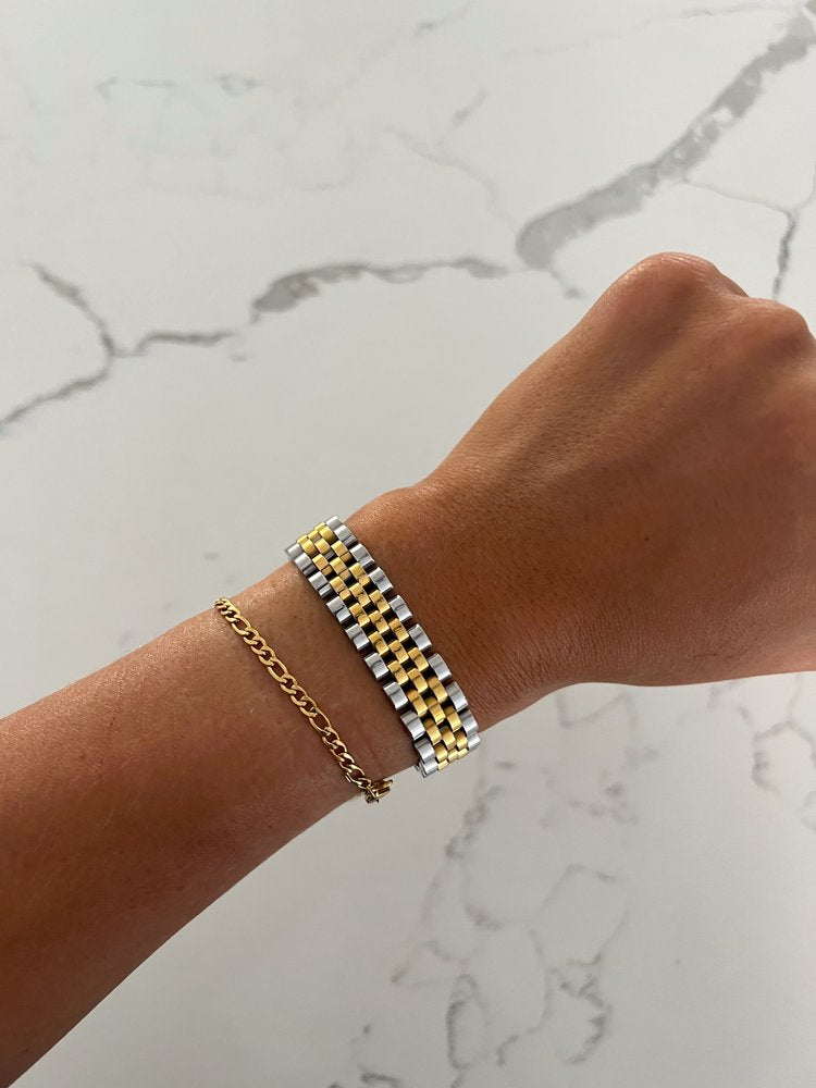 Thick Two-Toned Watch Band Bracelet