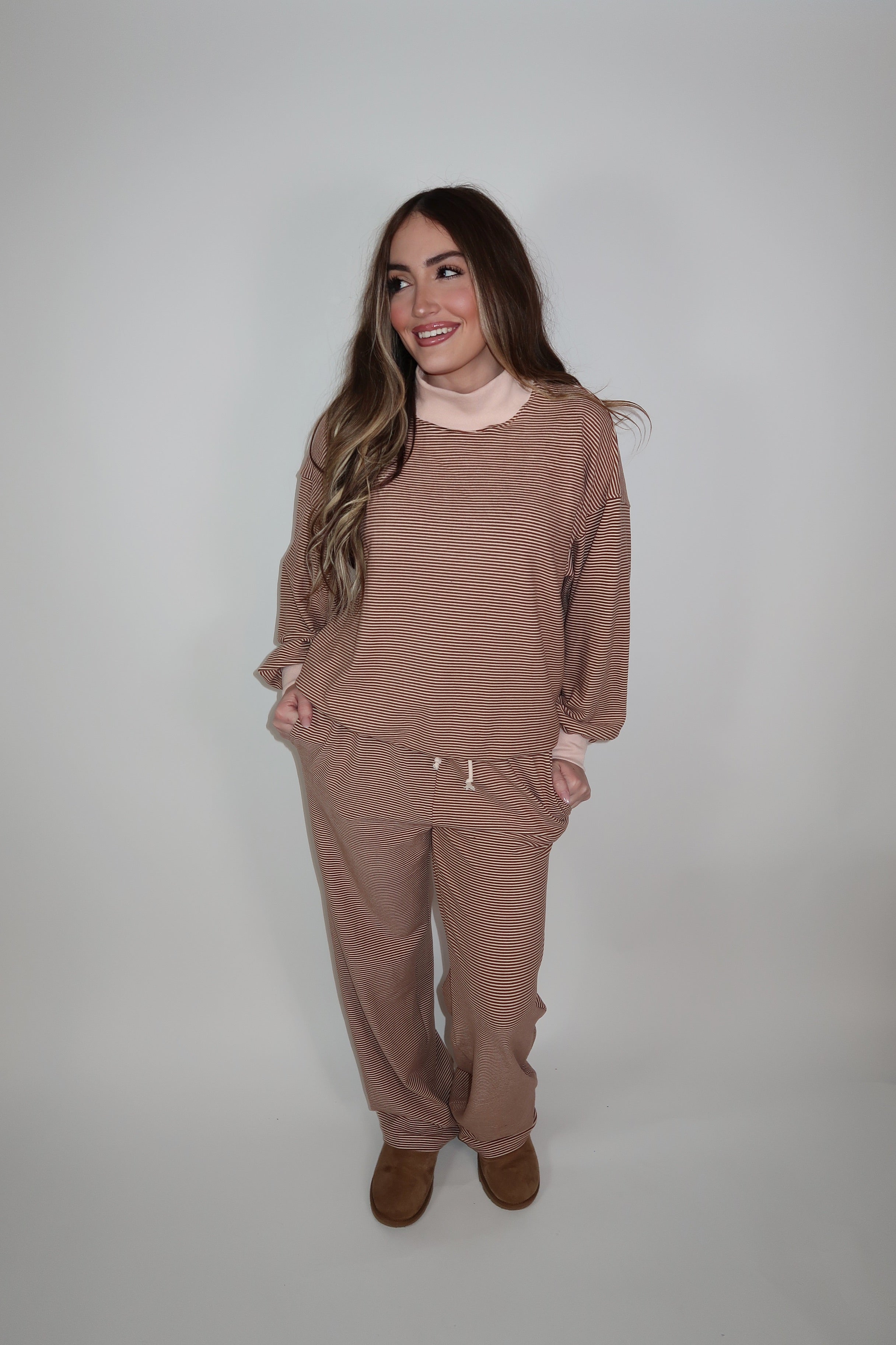 Hazel Mockneck Stripe Set- Rust
