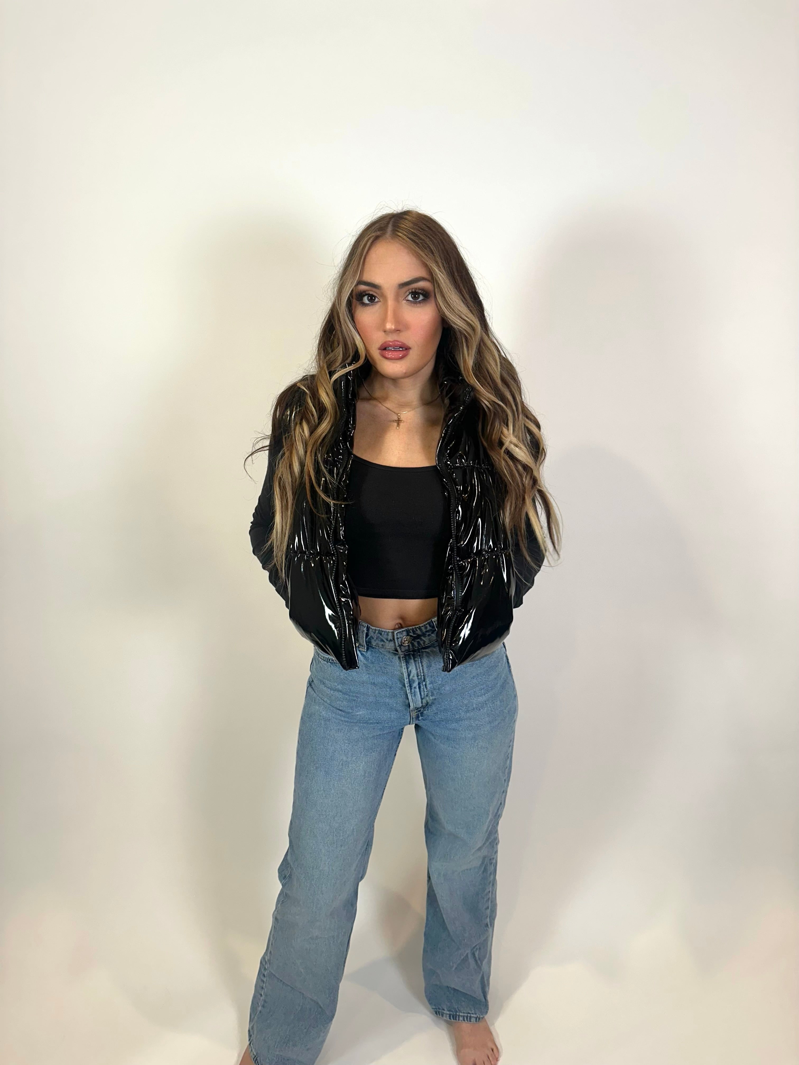 Polly Shiny Cropped Puffer Vest