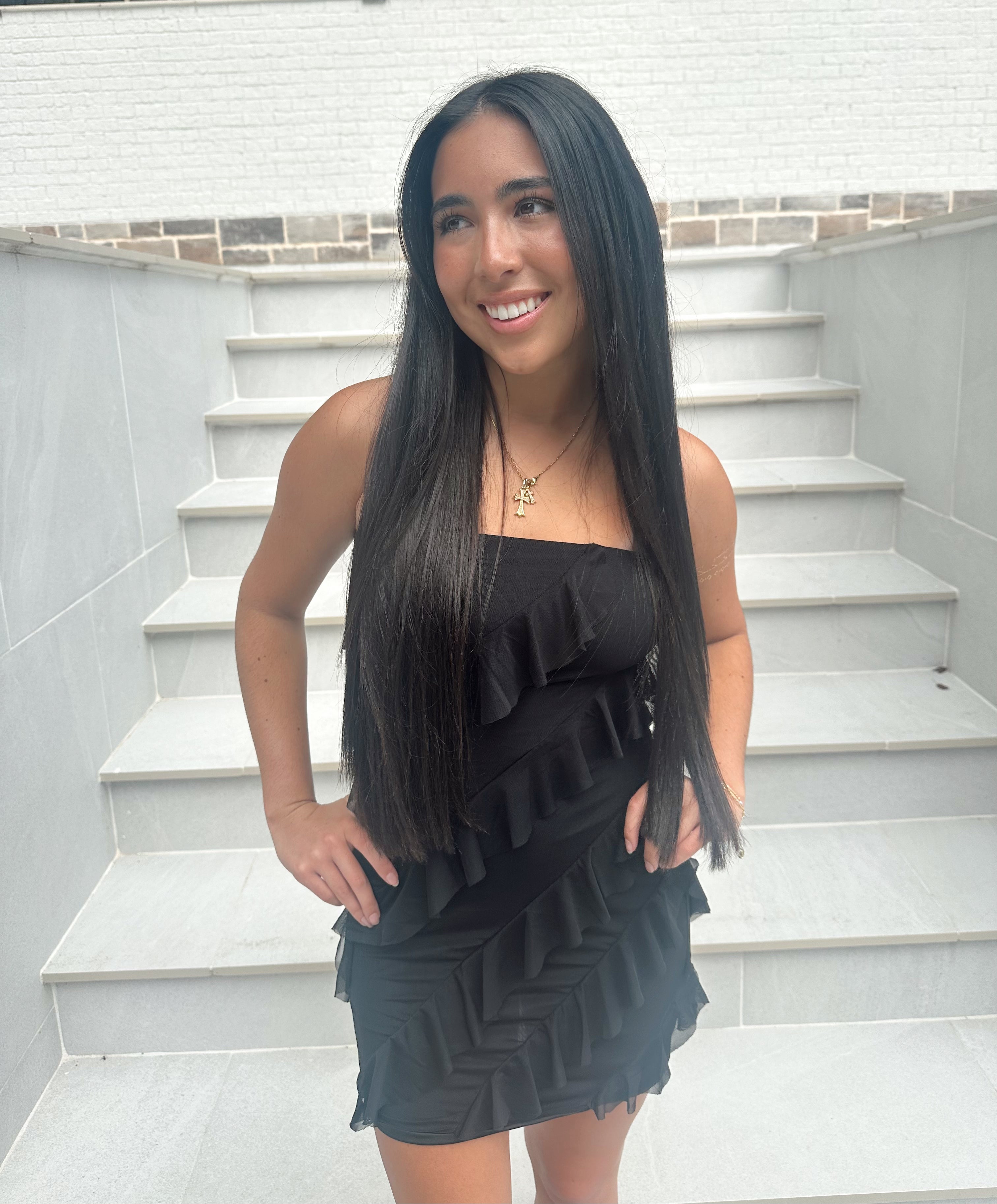 Vivienne Black Frilled Tube Mini Dress