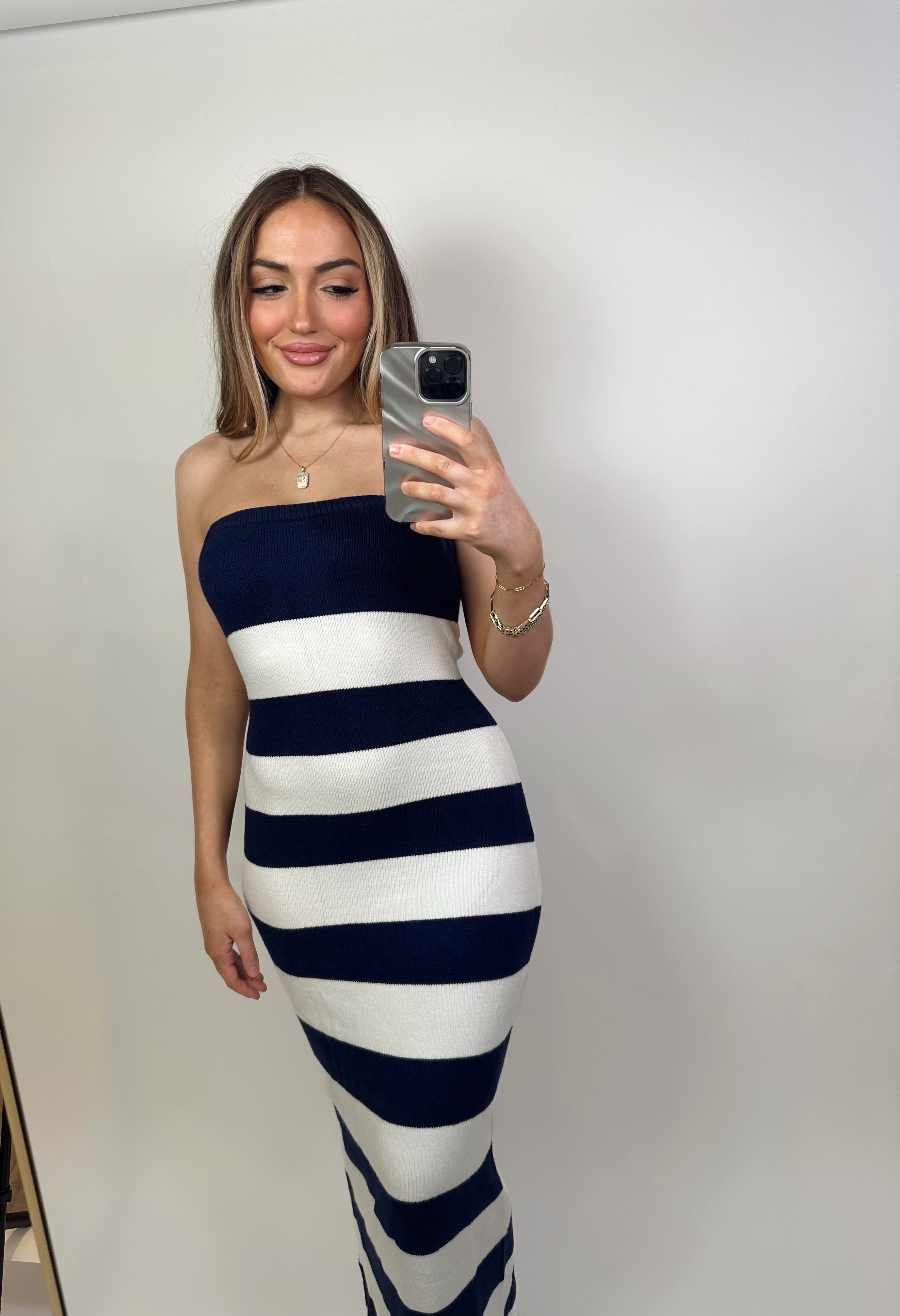 Sophie Striped Knit Maxi Dress- Navy