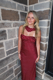 Ainsley Strapless Midi Dress w/ Matching Scarf- Burgundy