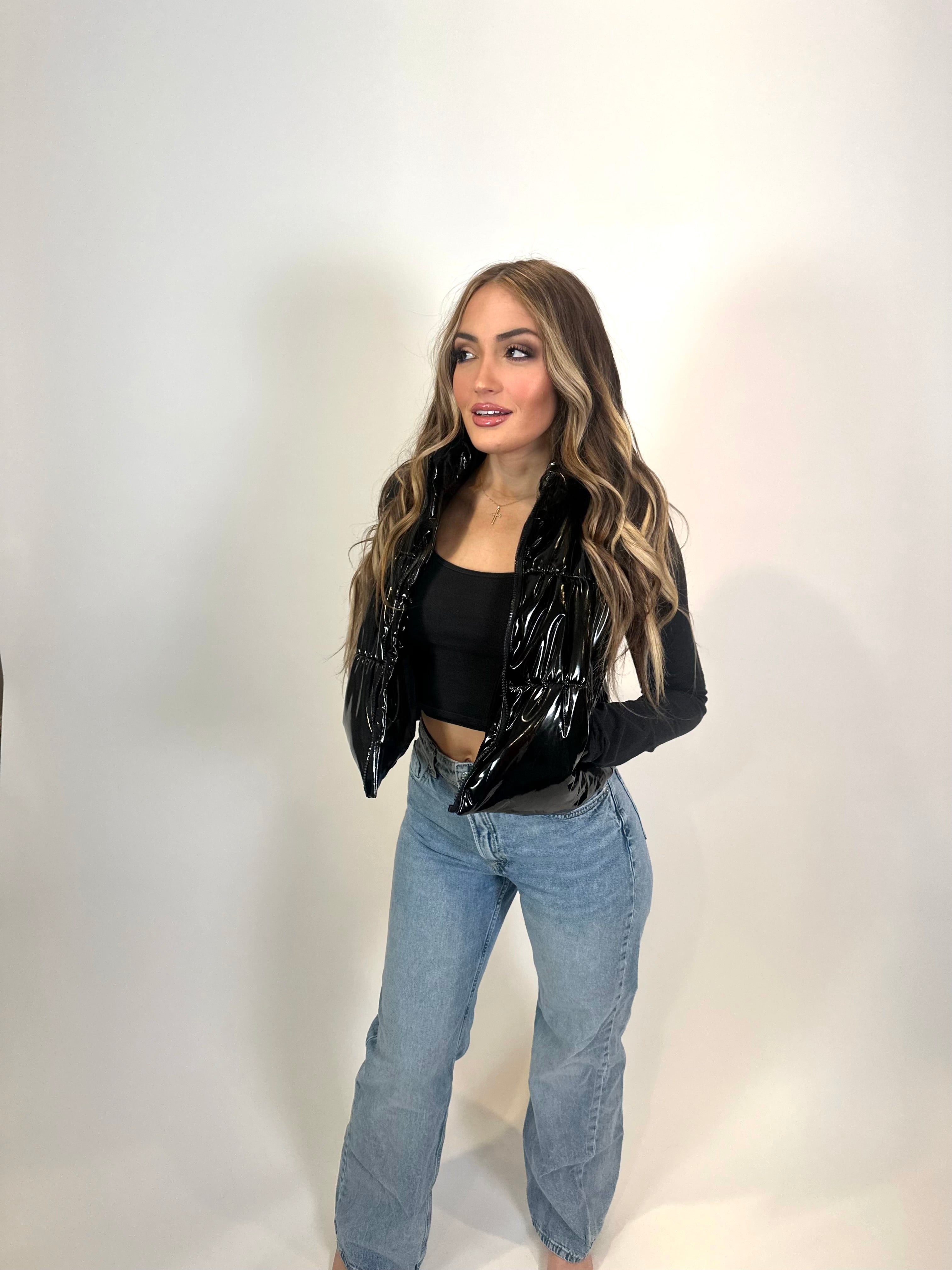 Polly Shiny Cropped Puffer Vest