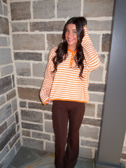 Harlow Striped Henley Knit Top- Sunkist