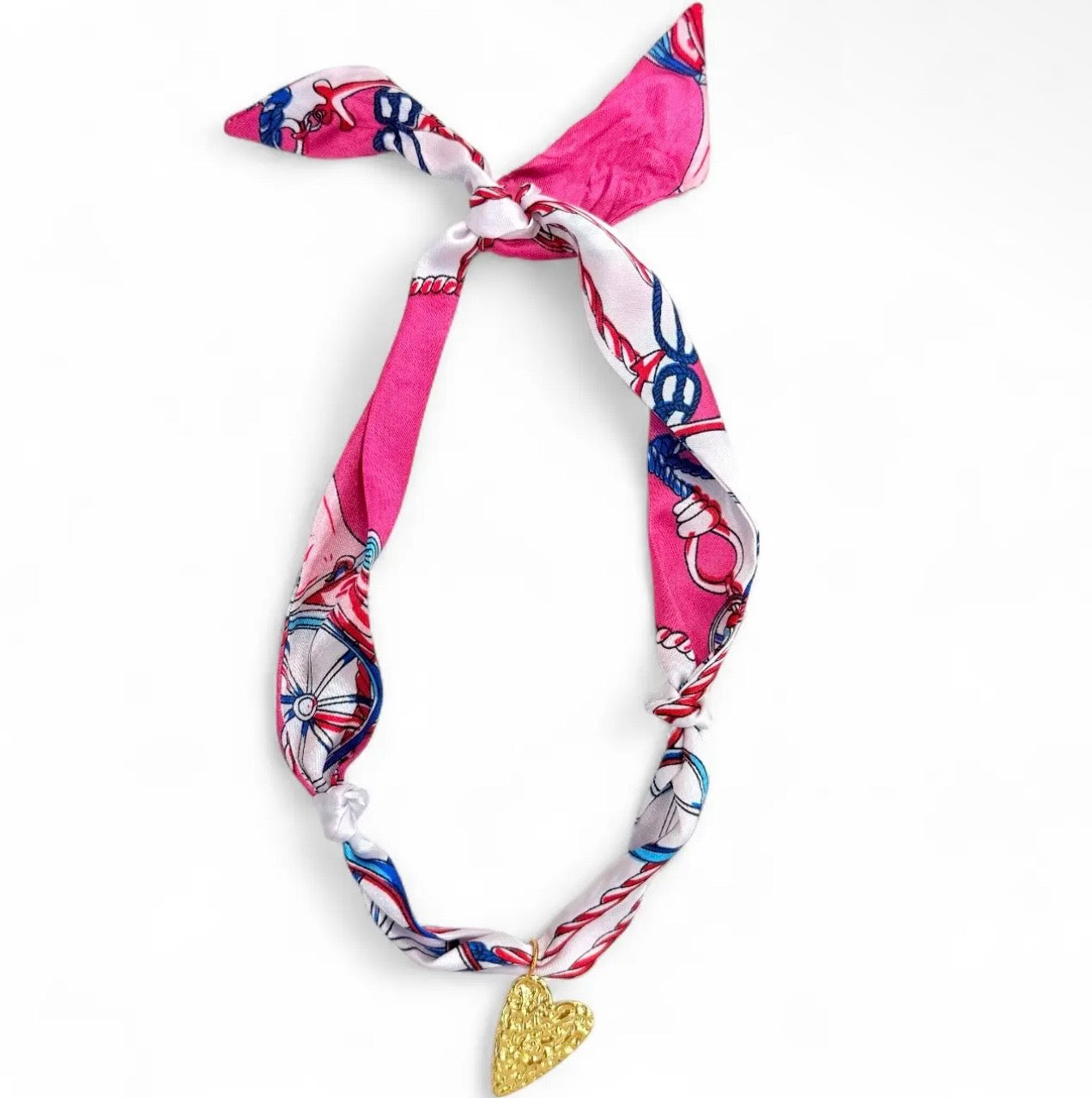 Heart Scarf Necklace- Pink/White/Gold
