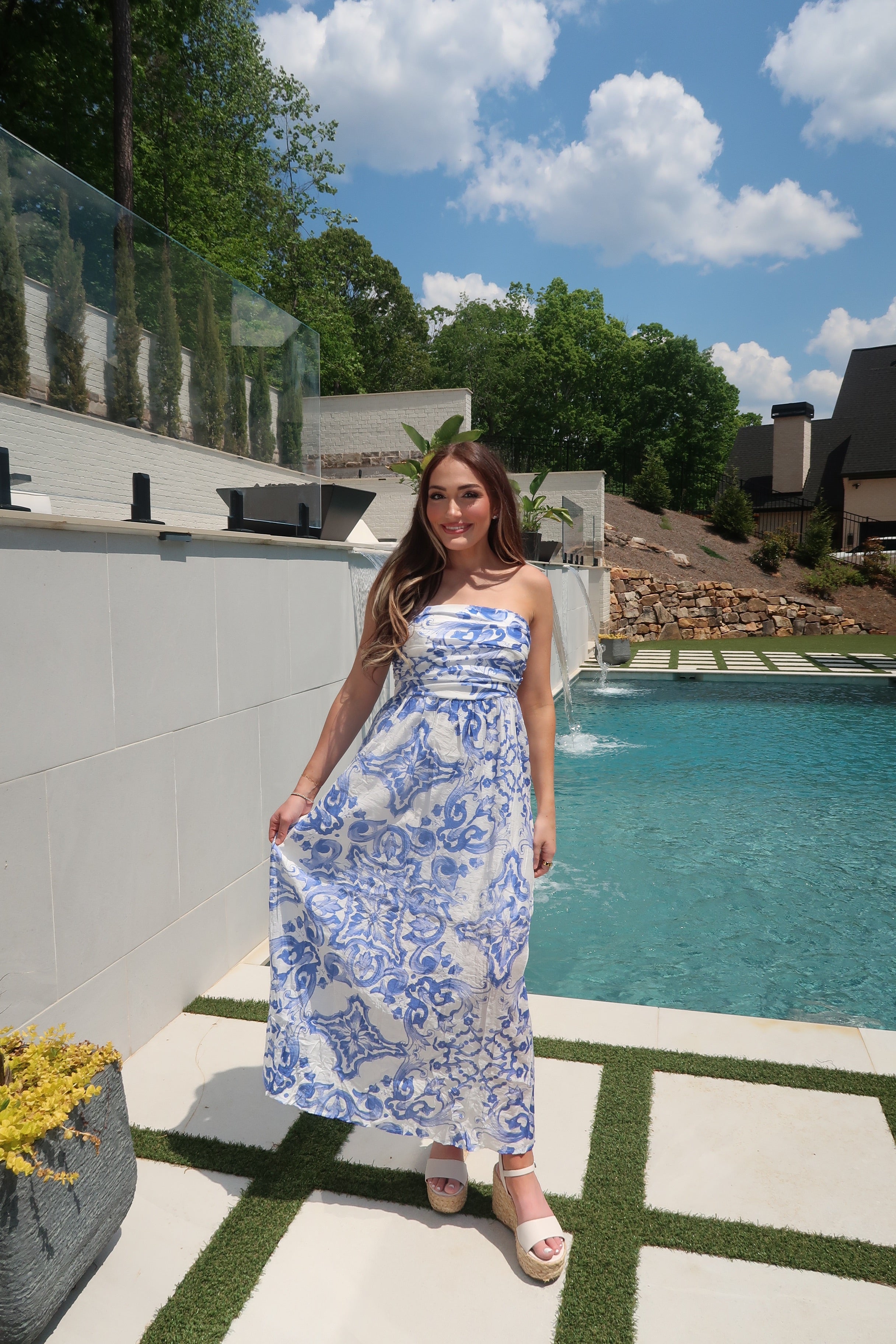 Parker Floral Tube Maxi Dress- Blue Medium