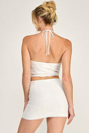 Solene Beaded Halter Top and Skirt Set- White
