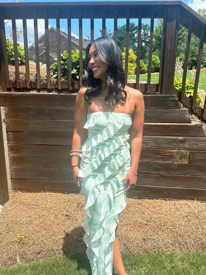 Carra Floral Mint Maxi Slit Dress