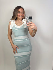 Shiloh Striped Midi Dress- Seagreen