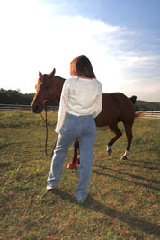 Subtle Flex Clear Crystal Embellished Jeans- Denim