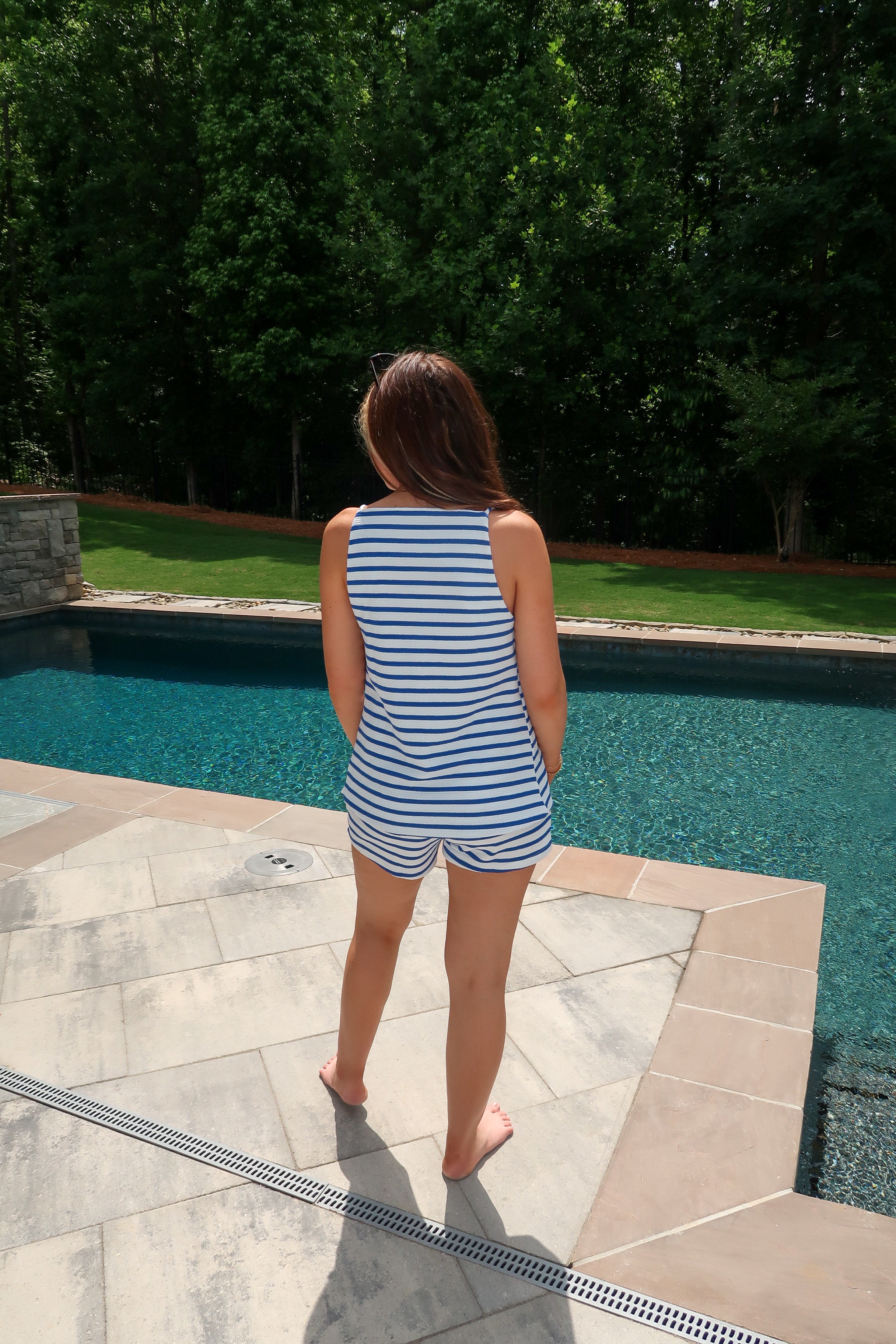Jude Button Down Striped Set- White/Royal Blue