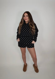 Eliza Polka Dot Sweatshirt and Short Set- Black