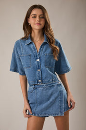 Jordan Denim Crop Shirt- Denim