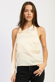 Zara One Shoulder Top With Scarf Detail- Ivory