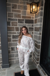 Monroe Camo Fleece Off Shoulder Sweater- Light Camo