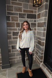 Josie Striped Sweater Cardigan- Blue/Butter