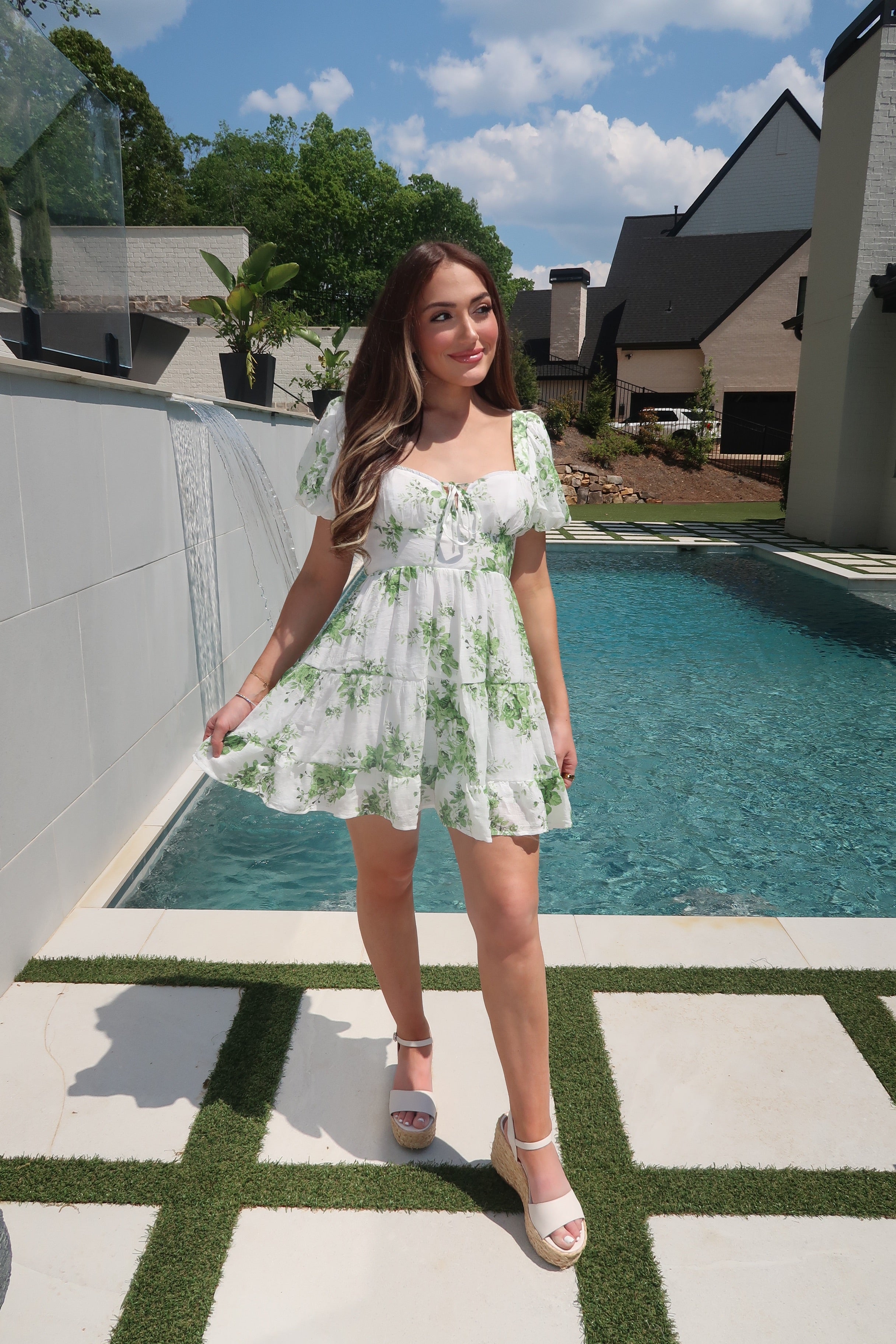 Delilah Floral Ruffle Dress- Sage