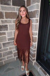 Michelle Fringe Midi Dress- Brown