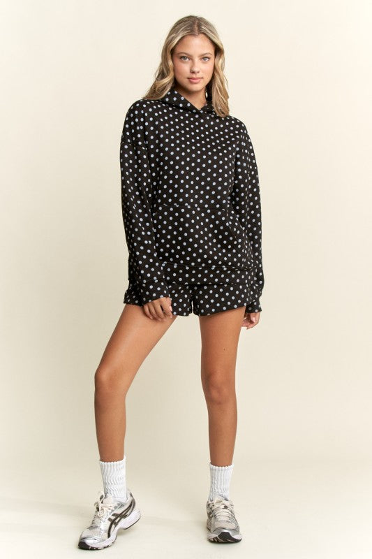 Eliza Polka Dot Sweatshirt and Short Set- Black