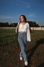 Alice Open Knit Tie Front Shrug- Ivory