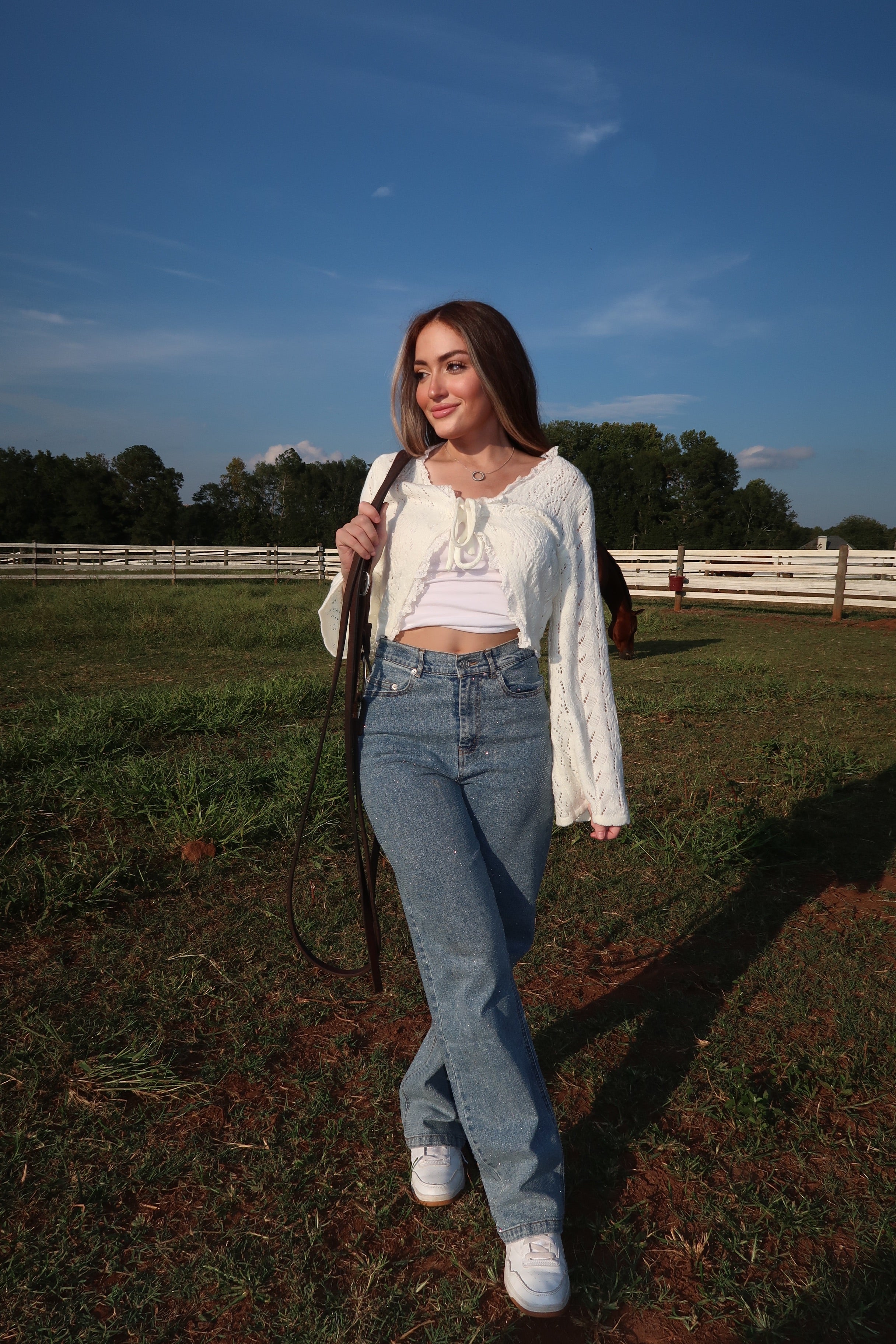 Alice Open Knit Tie Front Shrug- Ivory