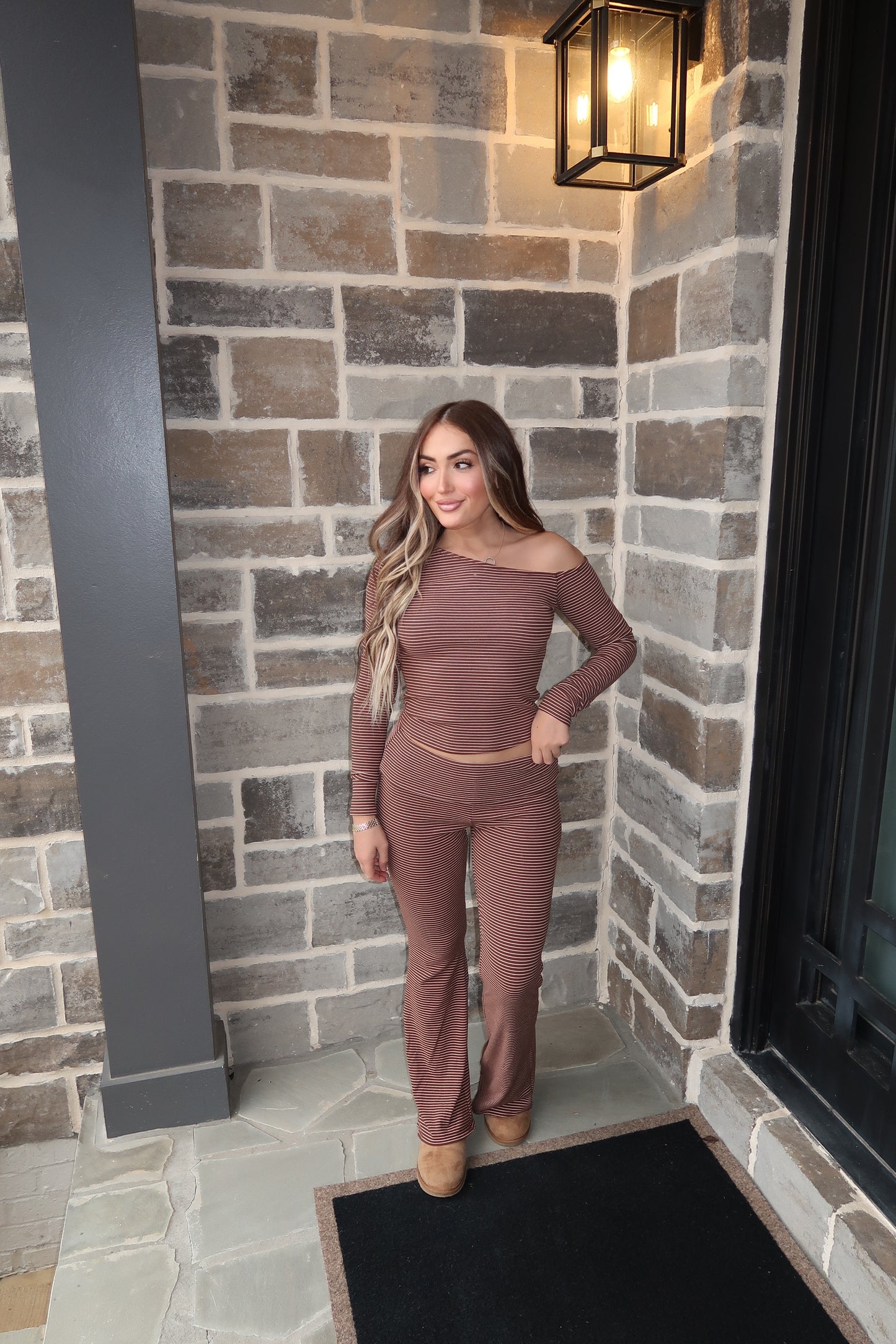 Kamryn Striped Flared Pants- Brown
