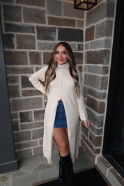 Tommie Turtleneck Tunic Sweater Dress- Ecru