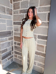 Pippa Striped Pants Set- Yellow/Grey