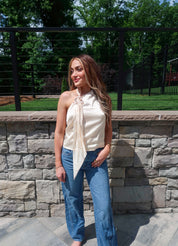 Zara One Shoulder Top With Scarf Detail- Ivory