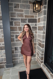 Fiona Polka Dot Halter Mini Dress- Chocolate