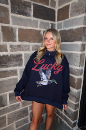 Lucky Duck Graphic Reversible Mockneck- Navy