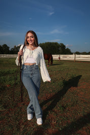 Alice Open Knit Tie Front Shrug- Ivory