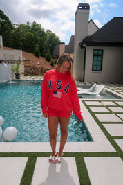 USA Flag Sweatshirt- Red