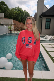USA Flag Sweatshirt- Red