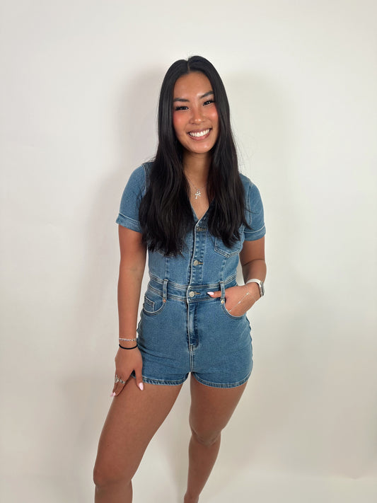 Daisy Denim Short Sleeve Romper