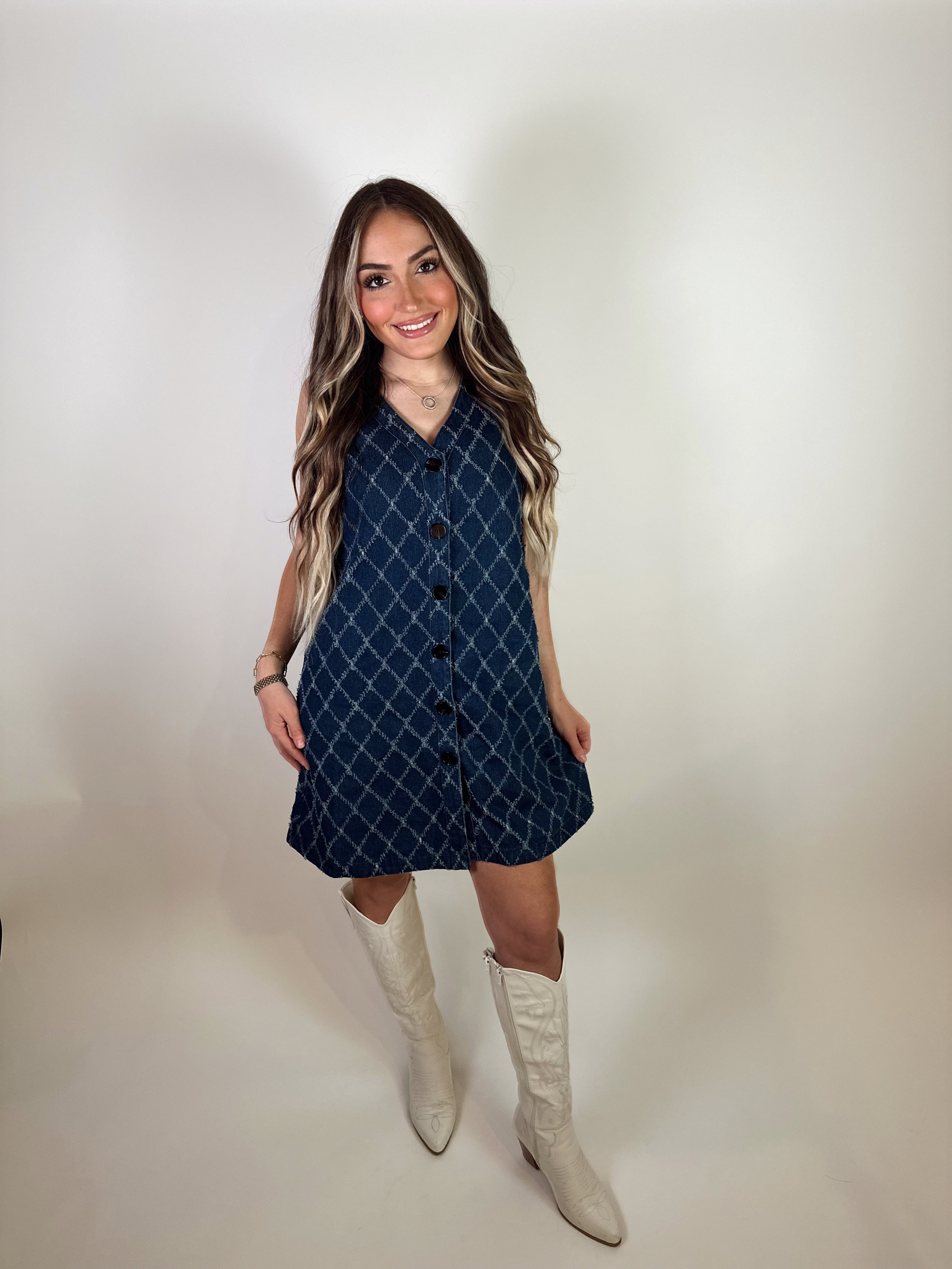 Auden Detailed Denim Dress- Dark Denim