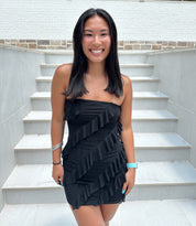 Vivienne Black Frilled Tube Mini Dress