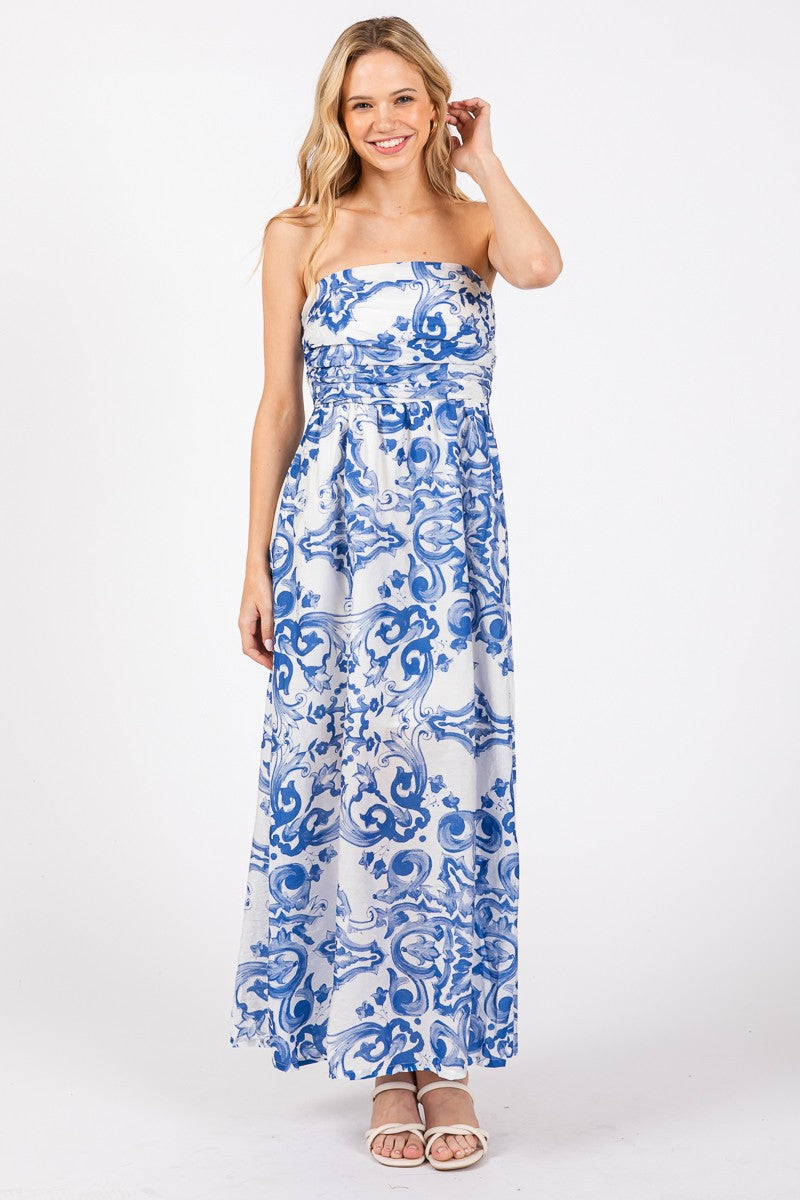 Parker Floral Tube Maxi Dress- Blue