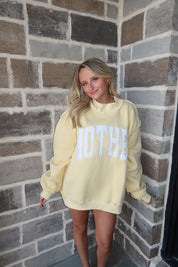 Mother Embroidered Mockneck Sweatshirt- Butter Yellow