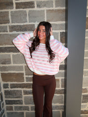 Camille Striped Knit Off The Shoulder Sweater- Pink