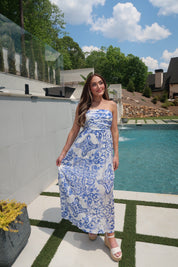 Parker Floral Tube Maxi Dress- Blue