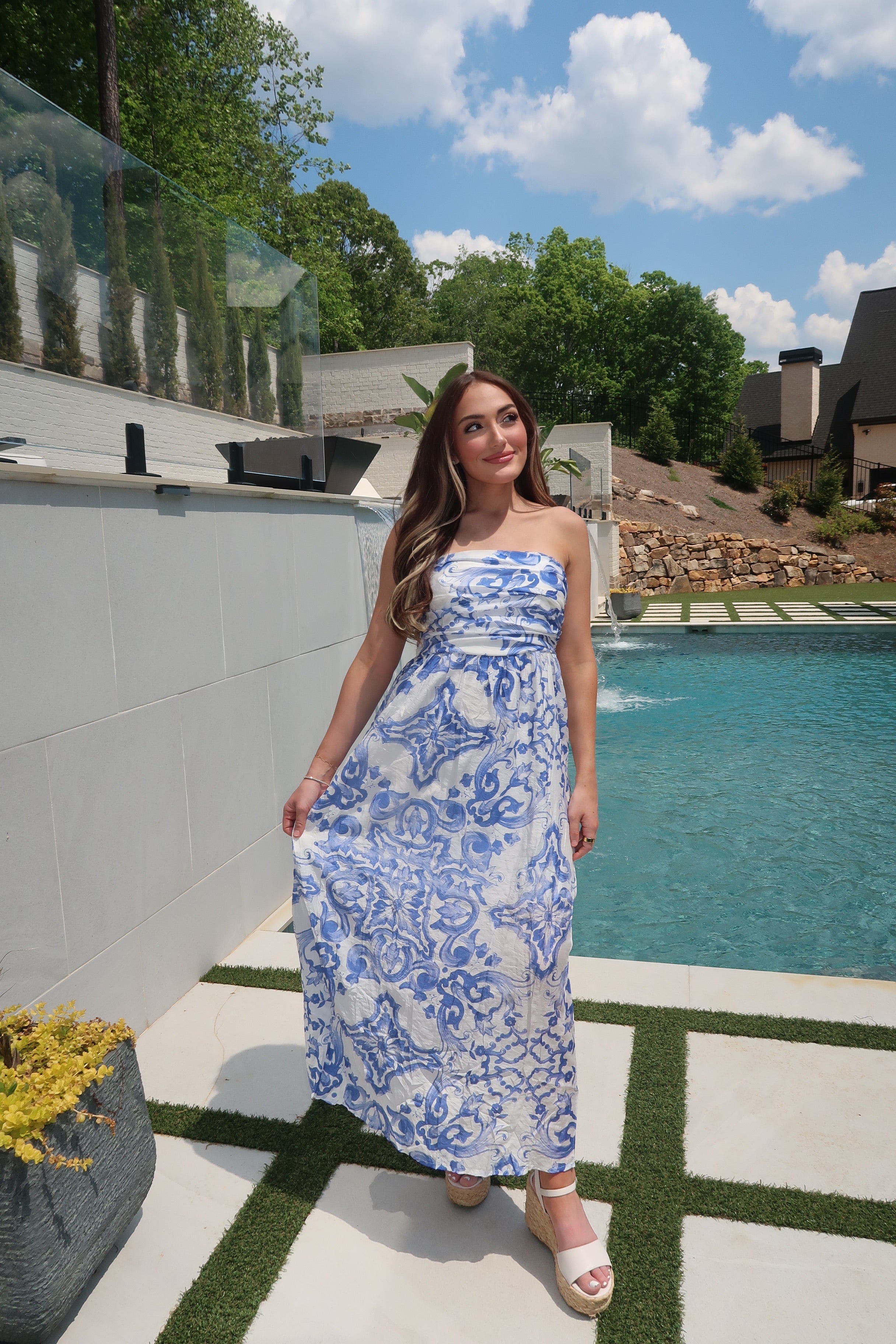 Parker Floral Tube Maxi Dress- Blue
